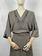 Load image into Gallery viewer, Original 1940s Crepe Dress with Beaded Bodice and Original Belt - Bust 48
