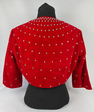 Load image into Gallery viewer, Perfect for Christmas Original 1950s Cotton Velvet Zip Front Cropped Jacket with Sequin and Faux Pearl Decoration - Bust 38" 39" 40"
