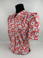 Load image into Gallery viewer, Reproduction Pretty Floral Print Blouse - Patriotic Red, White and Blue with Clear Glass - Bust 34