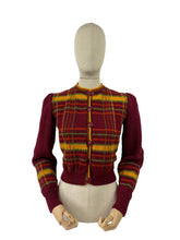Load image into Gallery viewer, Late 1930's Reproduction Hand Knitted Long Sleeved Ski Jacket in Bordeaux, Amber, Terracotta and Bayleaf Green Pure Wool - Bust 36