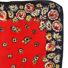 Load image into Gallery viewer, Original 1940's Pure Silk Hankie in Red, Black, White and Yellow Floral - Great Gift Idea