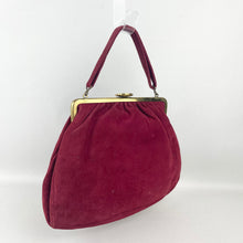 Load image into Gallery viewer, Original 1940's Burgundy Suede Set of Bag and Matching Gloves