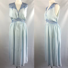 Load image into Gallery viewer, 1940s 1950s Ice Blue Rayon and Lace Nightdress with Bows - B36