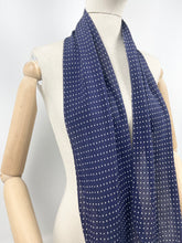 Load image into Gallery viewer, Original 1930's Dark Blue Dagger Point Scarf with Fine Polka Dot Detail - Great Christmas Gift