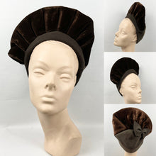 Load image into Gallery viewer, Incredible 1940s Chocolate Brown Felt and Velvet Hat With Huge Stand Up Brim and Bow Trim
