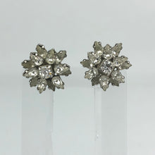 Load image into Gallery viewer, Original 1940s 1950s Claw Set Clear Paste Flower Clip on Earrings