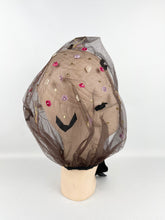 Load image into Gallery viewer, Original 1950s Net Hood with Butterfly, Sequins and Floral Trim