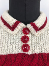 Load image into Gallery viewer, 1940s Reproduction Colour Block Cable Knit Jumper in Ruby and Cream - Bust 40 42 44 46 - Volup Knitwear