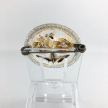 Load image into Gallery viewer, Original 1940s 1950s Reverse Carved Circular Lucite Brooch with Pansies *