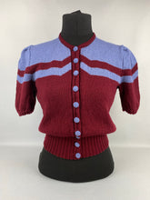 Load image into Gallery viewer, 1940s Reproduction Cardigan Jacket in Burgundy and Lavender Blue Stripes - Bust 34 35 36