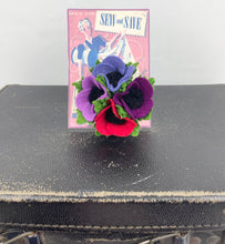 Load image into Gallery viewer, 1940's Felt Flower Anemone Corsage - Pretty Wartime Posy Brooch - Lilac, Red, Mauve and Purple