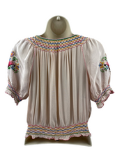 Load image into Gallery viewer, Original 1930’s Hungarian Embroidered Blouse in Pale Pink Crepe - Petite