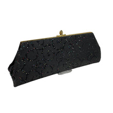 Load image into Gallery viewer, Original 1950's Black Fabric Purse with Glitter and Flock Design - Wonderful Clutch *