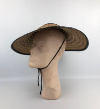 Load image into Gallery viewer, Original 1940s or 1950s Statement Straw Hat with Black Trim