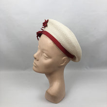 Load image into Gallery viewer, 1940s Cream Straw Hat with Red Grosgrain Trim and Red Stars