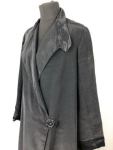 Load image into Gallery viewer, Wounded but Wearable 1920s 1930s Black Coat with Statement Button and Satin Trim - Bust