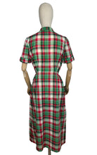 Load image into Gallery viewer, Original 1930's 1940's Fine Cotton Plaid Dress in Red, White and Green - Bust 36 38