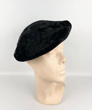 Load image into Gallery viewer, Original 1930's Inky Black Velvet Seamed Beret - Charming Little Hat