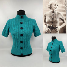 Load image into Gallery viewer, 1930's Reproduction Knitted Cable Jacket with Large Buttons - Beautiful 1930's Style Cardigan in West Yorkshire Spinners Wool - Bust 34 35 36