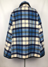 Load image into Gallery viewer, Vintage Wool Cape in Bold Blue and Purple Check - Bust 40 42 44