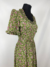 Load image into Gallery viewer, Utterly Exquisite Original 1930s Green Floral Belted Dress with Ruffle Trim and Shirring - Bust 34 35