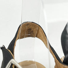Load image into Gallery viewer, Original 1940's CC41 Black Fabric Wedges with Fabulous Metallic Silver Trim - UK 4.5 5