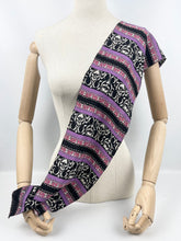 Load image into Gallery viewer, Original 1930's Vibrant Crepe Scarf or Headscarf in Purple, Magenta, Black and White - Great Christmas Gift
