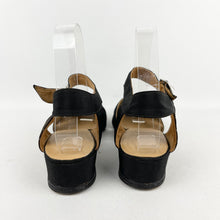 Load image into Gallery viewer, Original 1940's CC41 Black Fabric Wedges with Fabulous Metallic Silver Trim - UK 4.5 5