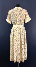 Load image into Gallery viewer, 1940s Belted White Cotton Dress with Pretty Floral Print and Contrast Collar and Cuffs - Bust 36 38
