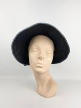 Load image into Gallery viewer, Utterly Charming 1920s 1930s Black Straw Hat with Blue Velvet Trim