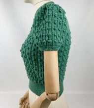 Load image into Gallery viewer, 1930's Reproduction Bobble Knit with a Neat Collar in Ivy Green - Bust 34 36