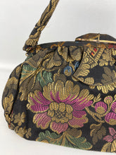 Load image into Gallery viewer, Original 1920's or 1930's Black Bag with Silk Embroidery in Gold and Jewel Tones