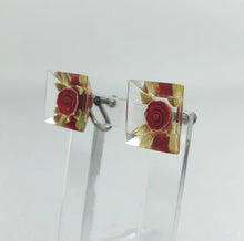 Load image into Gallery viewer, RESERVED DO NOT BUY 1940s 1950s Reverse Carved Lucite Rose Earrings with Screw Backs
