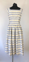 Load image into Gallery viewer, 1950s Blue and White Stripe Floral Dress - B36