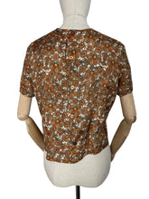 Load image into Gallery viewer, Original 1950's Artificial Silk Blouse in Autumnal Print - Button Back with Bow Detail - Bust 40