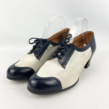 Load image into Gallery viewer, Original 1940's CC41 Navy Leather and Cream Suede Spectator Shoes for a Wide Fitting UK 7