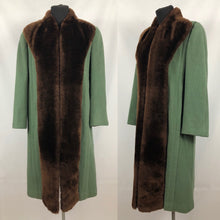 Load image into Gallery viewer, 1940s Sage Green Wool Coat with Real Fur Collar Trim - Bust 38 40