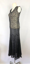 Load image into Gallery viewer, 1930s Black Lace Evening Dress  with Huge 10ft Skirt in a Floral Design - Bust 34 35