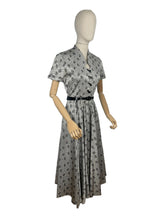 Load image into Gallery viewer, Original 1950's Silver and Black Cocktail Dress by For You By Blaines with Glass Buttons and Pockets - Bust 35