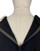 Load image into Gallery viewer, Original Late 1930's Inky Black Wool Dress with Zip Sleeves and Plunging Neckline by Dorothy's of Tulsa - Bust 40 42