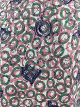 Load image into Gallery viewer, 1940's Reproduction Novelty Print Blouse with Clocks and Clock Hands with White Buttons Made From an Original 1940's Feed Sack - Bust 34"