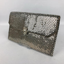 Load image into Gallery viewer, Original 1940s 1950s Whiting and Davis Clutch Purse in Silver with Clear Paste Clasp