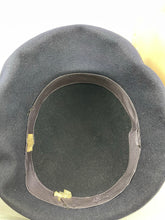 Load image into Gallery viewer, Original Late 1930s or Early 1940s Close Fitting Dark Blue Felt Hat with Neat Trim and Upturned Brim