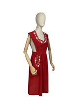 Load image into Gallery viewer, Original 1940's Bright Red Fine Grosgrain Pinafore Dress with White Soutache Detail - Bust 36