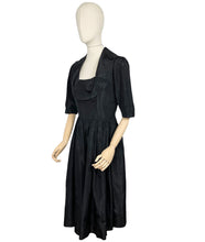 Load image into Gallery viewer, Original 1950's Inky Black Taffeta Cocktail Dress - Fabulous Little Black Dress with Front Drapes - Bust 34 35