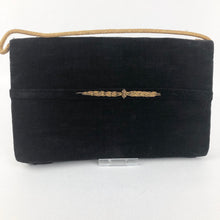 Load image into Gallery viewer, Vintage Black Velvet Evening Bag with Metallic Gold Embroidery