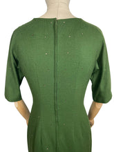 Load image into Gallery viewer, Original 1950's/1960's Forest Green Wool Wiggle Dress with Claw Set Paste Studs - Bust 34 35