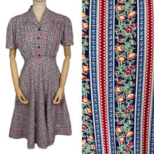 Load image into Gallery viewer, Original 1940's Floral Stripe Cotton Day Dress with Chevron Skirt - Bust 38 *