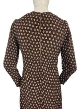 Load image into Gallery viewer, Original 1930's Brown and Cream Crepe Long Sleeved Dress - Bust 32 34
