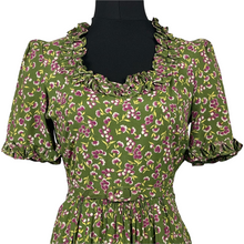 Load image into Gallery viewer, Utterly Exquisite Original 1930s Green Floral Belted Dress with Ruffle Trim and Shirring - Bust 34 35